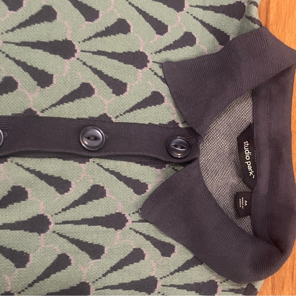 Studio Park Green & Charcoal/Blue Short Sleeve Button Up Sweater Polo